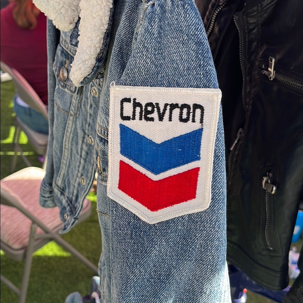 Old Navy Sherpa Collar Denim Jacket with Chevron Patch